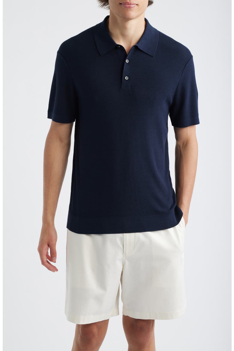 Silk & Cotton Piqué Polo Sweater, Main, color, NOCTURNE NAVY