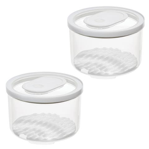 Round Produce Bin with Drainage Tray and Lid - Set of 2 - Clear