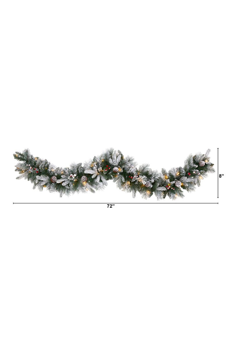NEARLY NATURAL 6-ft Flocked Mixed Pine Artificial Christmas Garland with 50 LED Lights, Pine Cones and Berries, Alternate, color, Green