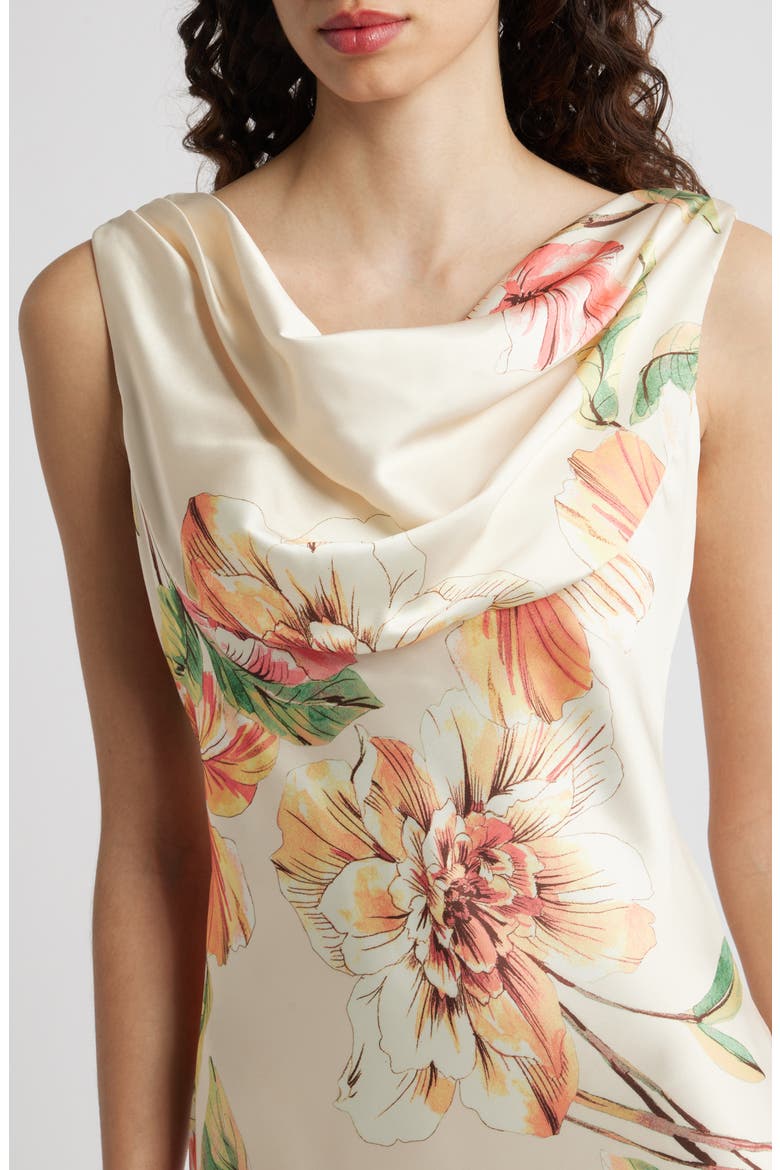 Floral Cowl Neck Satin Gown, Alternate, color, CHAMPAGNE