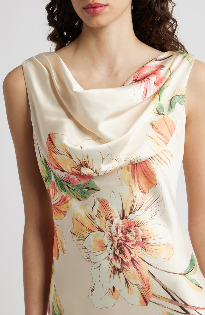 Eliza J Floral Cowl Neck Satin Gown, Alternate, color, Champagne