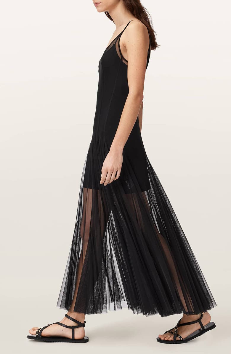 AllSaints Harmonia Mesh Maxi Dress, Alternate, color, Black