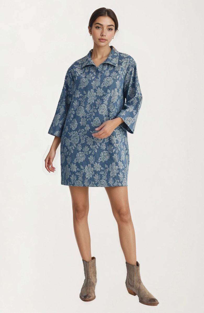 Knit and Lounge Floral Denim Shift Dress, Main, color, Floral Denim