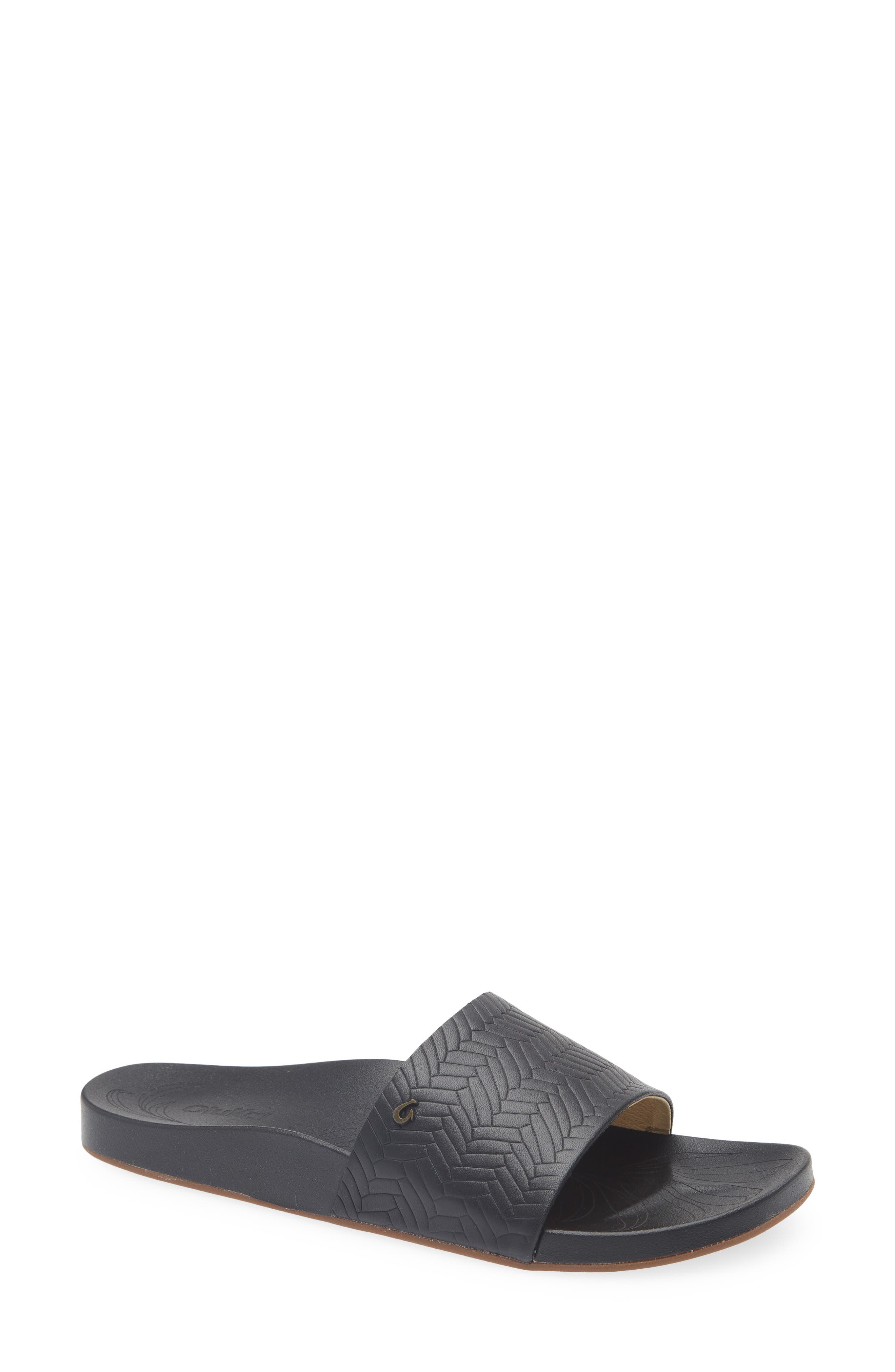 OluKai Kipea'a Pono Slide Sandal, Main, color, Black / Weave