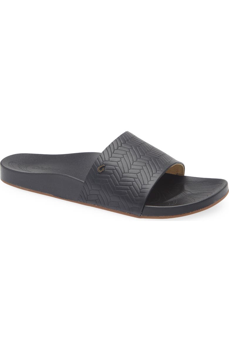 OluKai Kipea'a Pono Slide Sandal, Main, color, Black / Weave