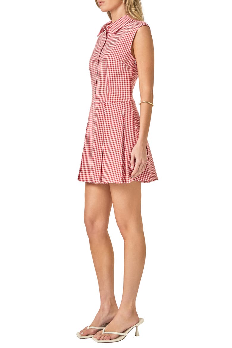 Check Pleated Sleeveless Mini Shirtdress, Alternate, color, RED PLAID