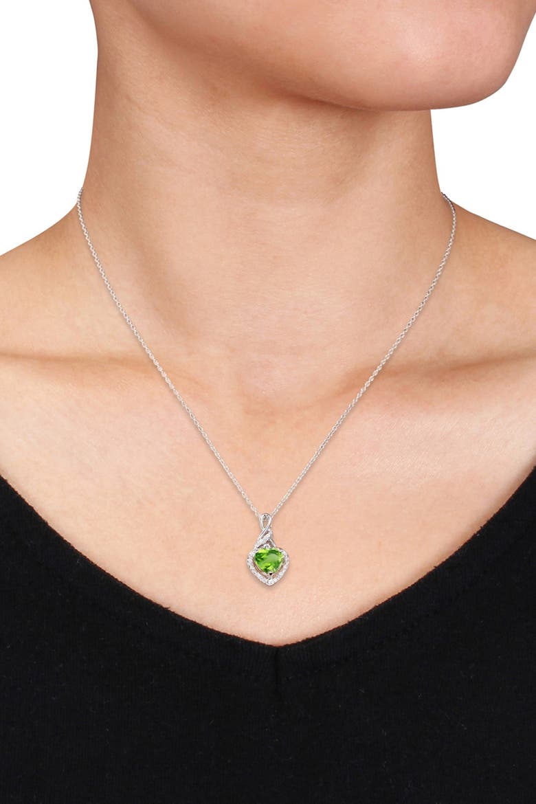 Sterling Silver Peridot & Diamond Heart Pendant Necklace - 0.06ct., Alternate, color, GREEN