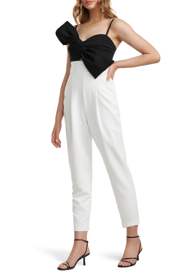 Two-Tone Bow Bodice Jumpsuit, Alternate, color, BLACK/ WHITE