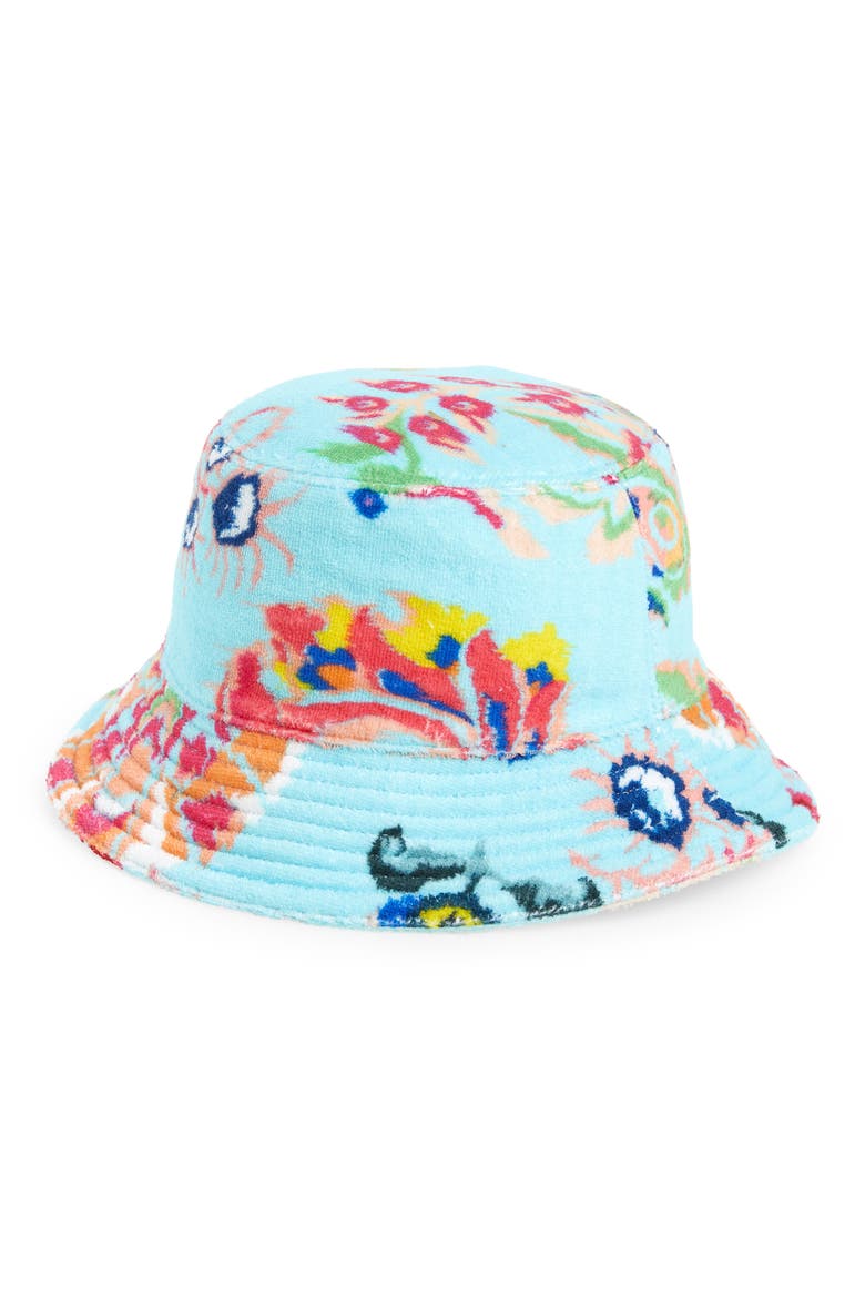 Floral French Terry Bucket Hat, Main, color, BLUE