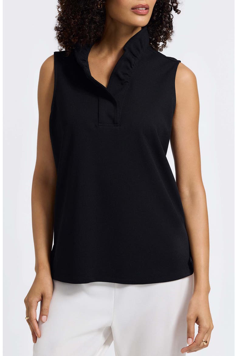Tammy Ruffle Collar Crepe Sleeveless Top, Alternate, color, BLACK