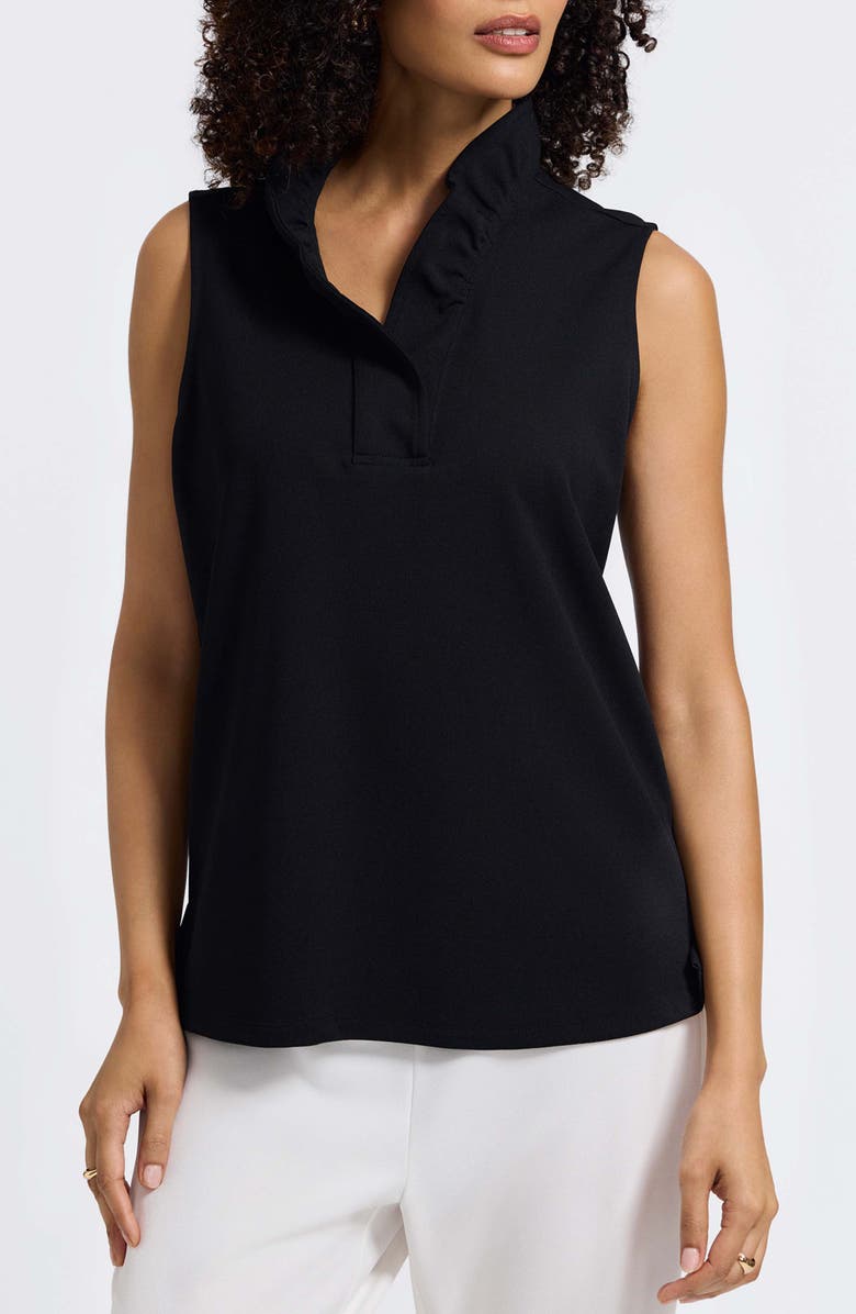 Foxcroft Tammy Ruffle Collar Crepe Sleeveless Top, Alternate, color, Black