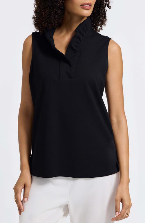 Foxcroft Tammy Ruffle Collar Crepe Sleeveless Top In Black