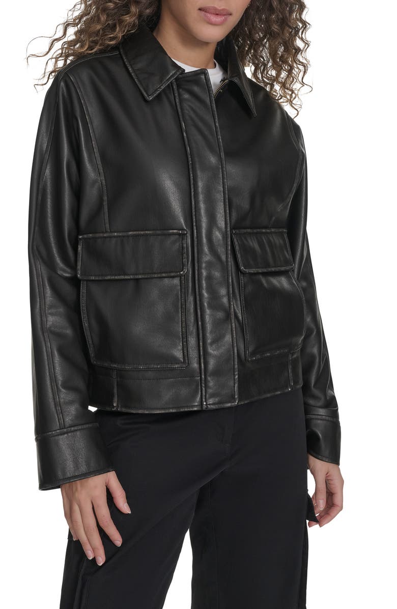 Levi's<sup>®</sup> Faux Leather Aviator Jacket with High Pile Fleece Collar, Alternate, color, Black/ Black