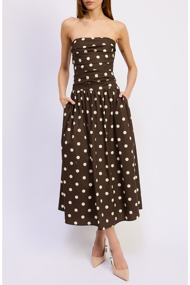 Lainey Dot Sleeveless Midi Dress, Main, color, BROWN IVORY