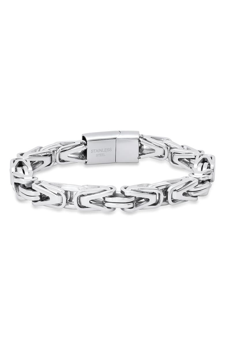 HMY JEWELRY Men's Stainless Steel Byzantine Chain Bracelet, Main, color, Silver