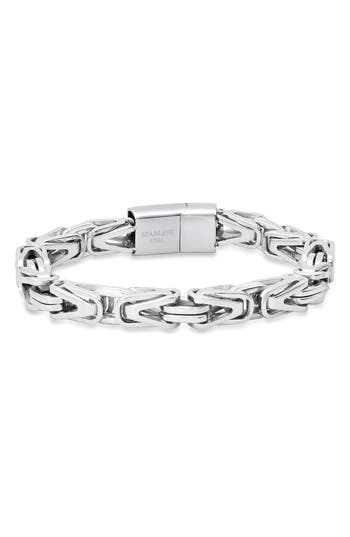 Hmy Jewelry Stainless Steel Byzantine Chain Bracelet In Metallic