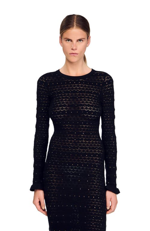 Sandro Rhinestone Knit Maxi Dress In Black