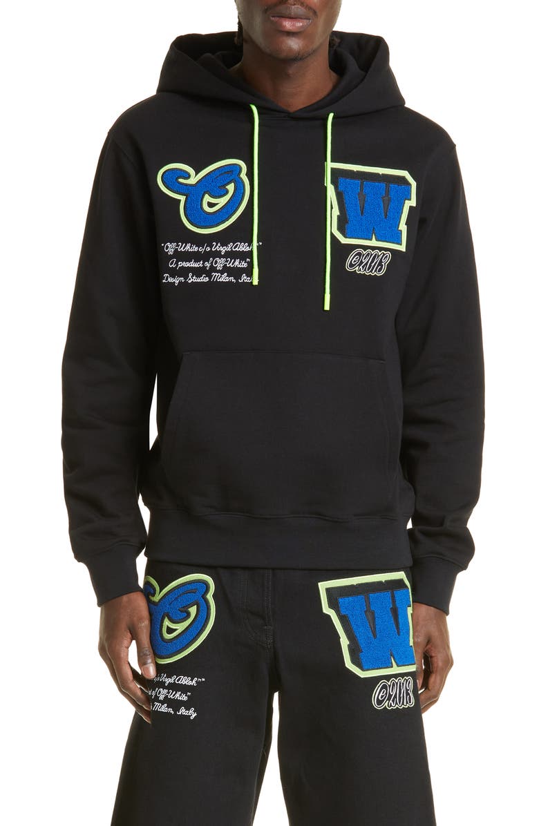 Off-White Slim Fit Varsity Patch Hoodie, Main, color, 
