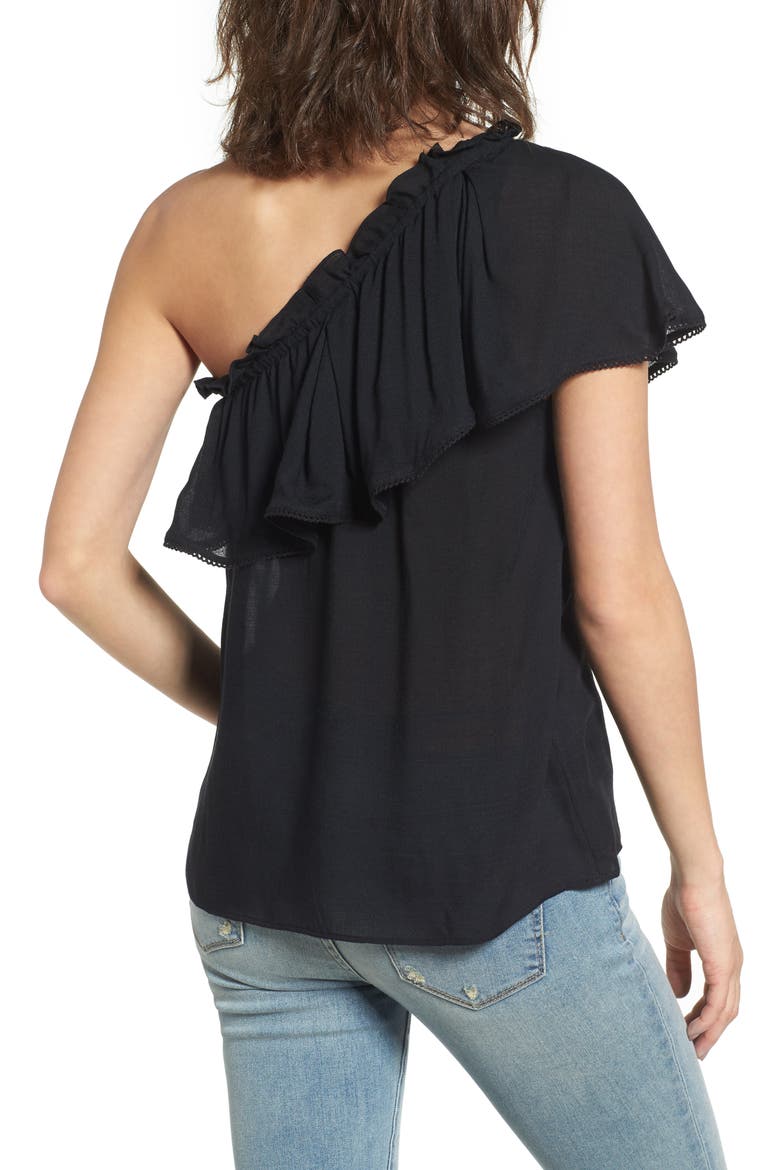 One-Shoulder Ruffle Top, Alternate, color, BLACK