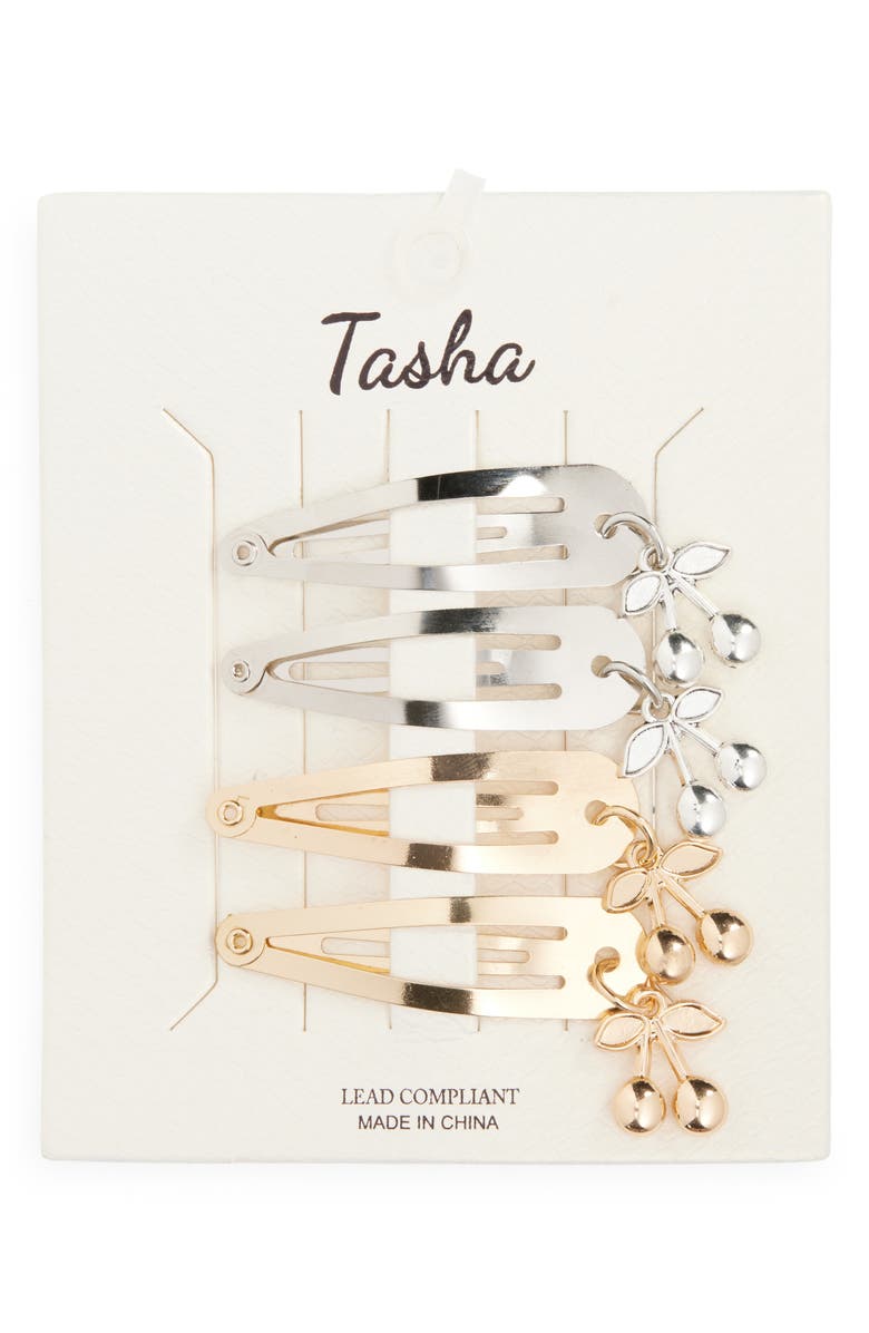 Tasha 4-Pack Cherry Snap Hair Clips, Main, color, Gold Silver