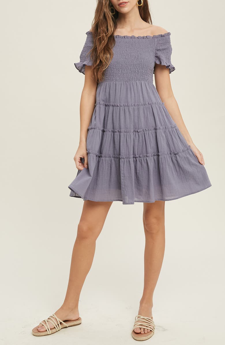 WISHLIST Smocked Tiered Cotton Minidress, Main, color, 