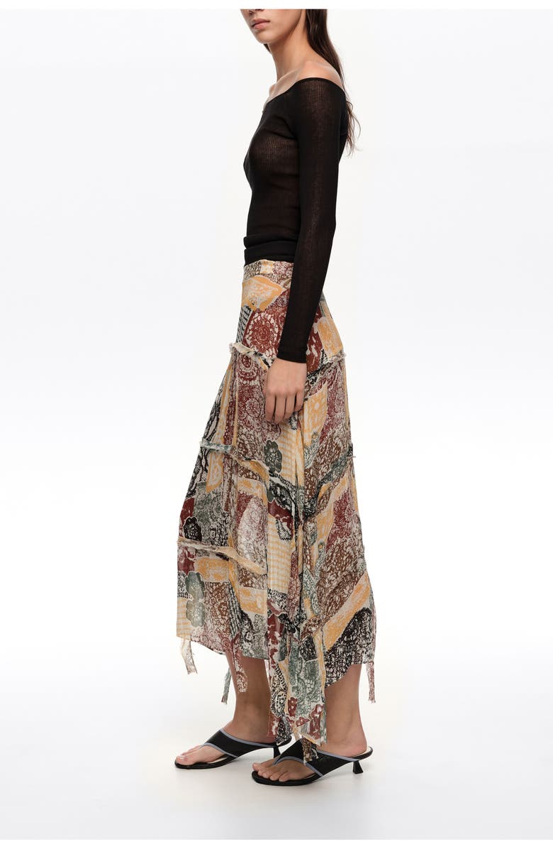 Bimba y Lola Lace Fluid Irregular Fringed Skirt, Alternate, color, Lace Print Ivory