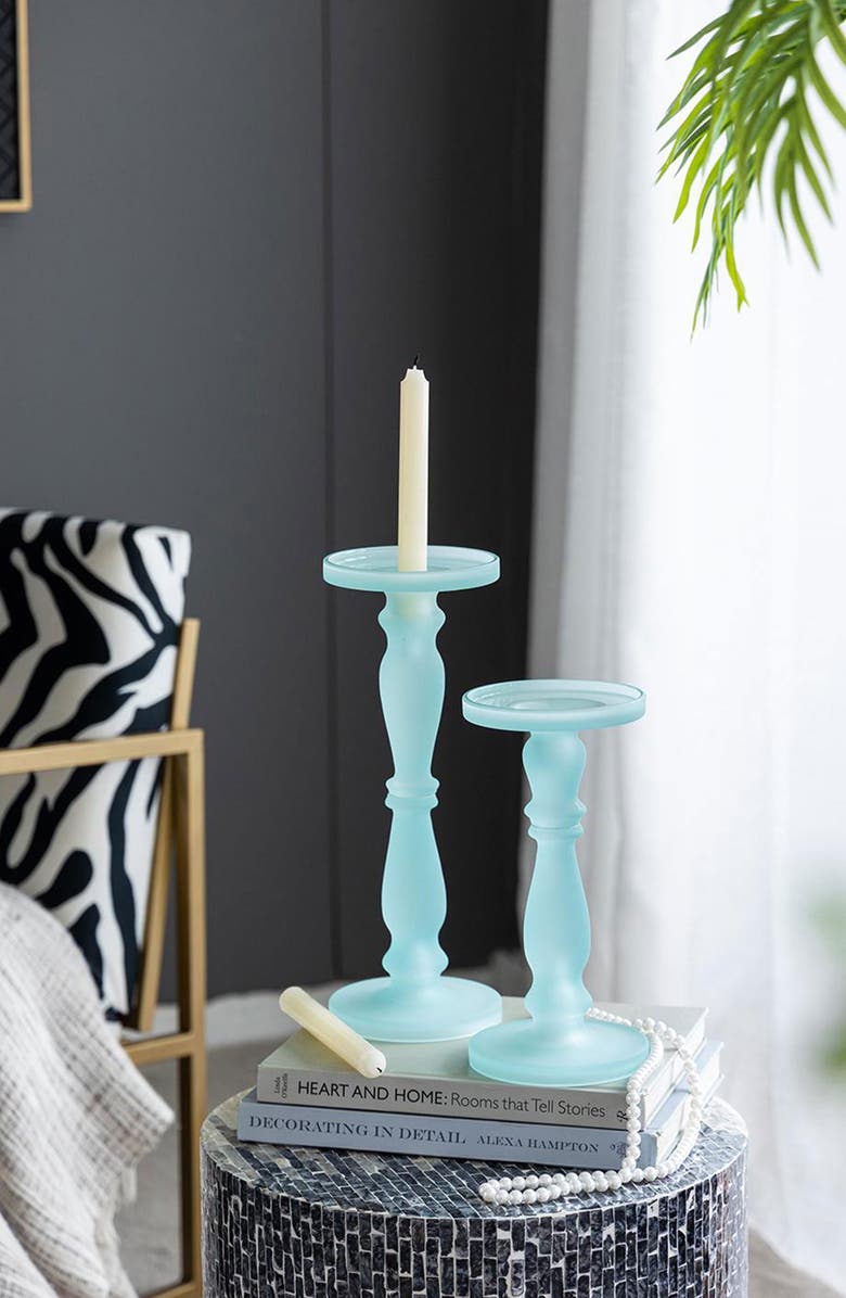 A & B Home Set of Two Glass Pedestals, Alternate, color, Frost Aqua
