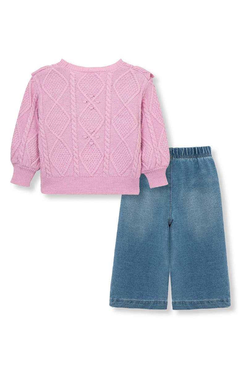 Habitual Kids Cable Knit Ruffle Sweater & Wide Leg Pants Set, Alternate, color, 