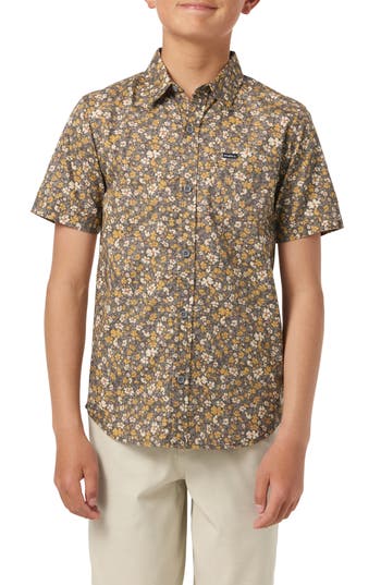 O'neill Kids' Terrance Print Short Sleeve Cotton Button-up Shirt In Multi