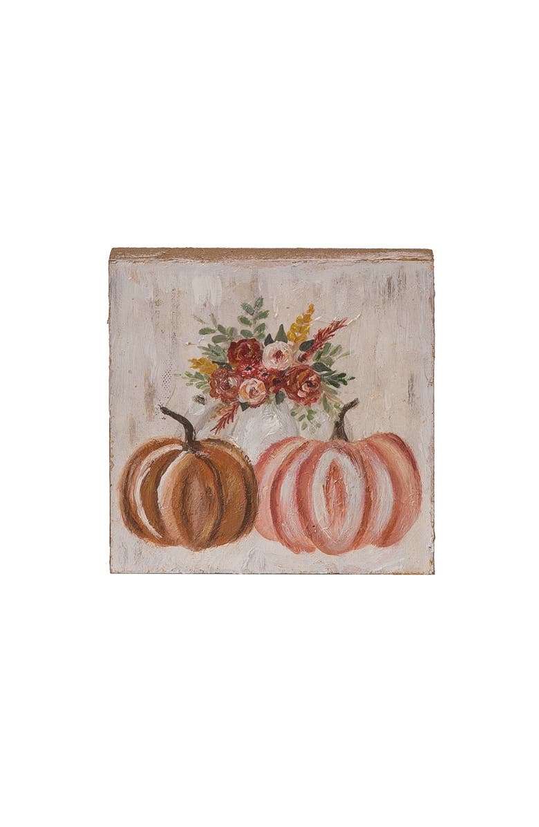 Transpac Hand-Painted Pumpkins Block Freestanding Tabletop Sign Fall Decor, Main, color, Orange
