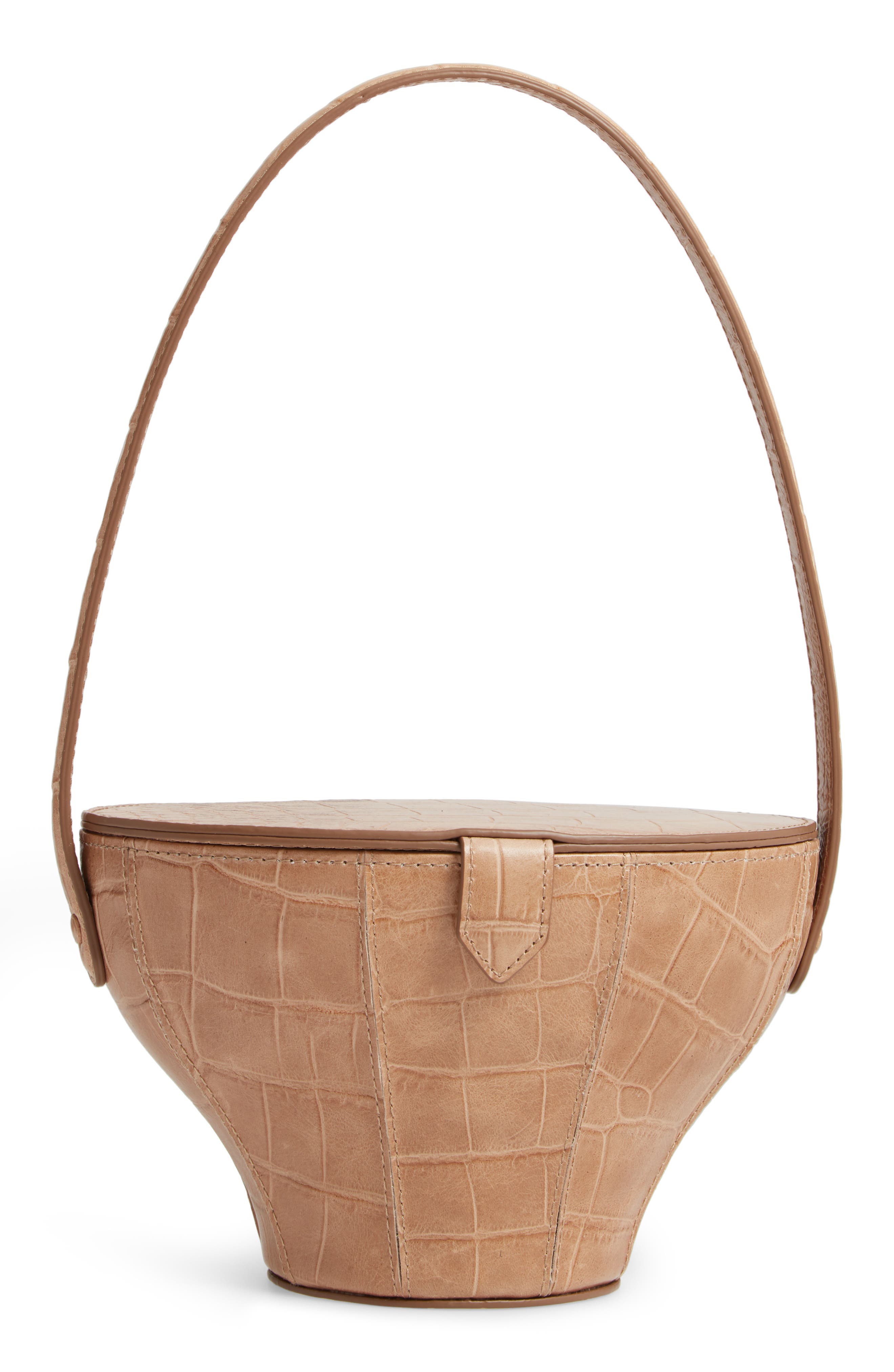STAUD Alice Croc Embossed Leather Bucket Bag, Main, color, 