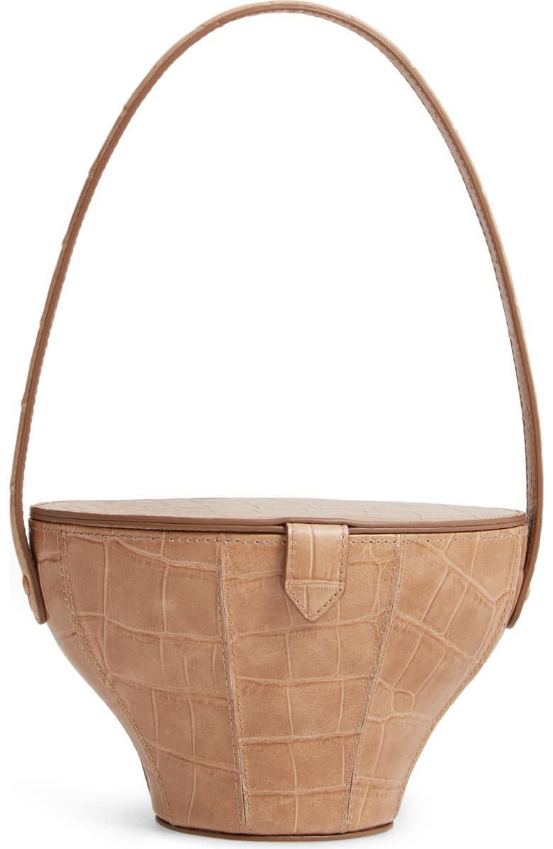 STAUD Alice Croc Embossed Leather Bucket Bag, Main, color,