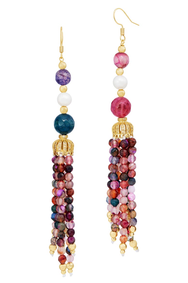 Gemstone Tassel Drop Earrings, Main, color, MULTI GOLD