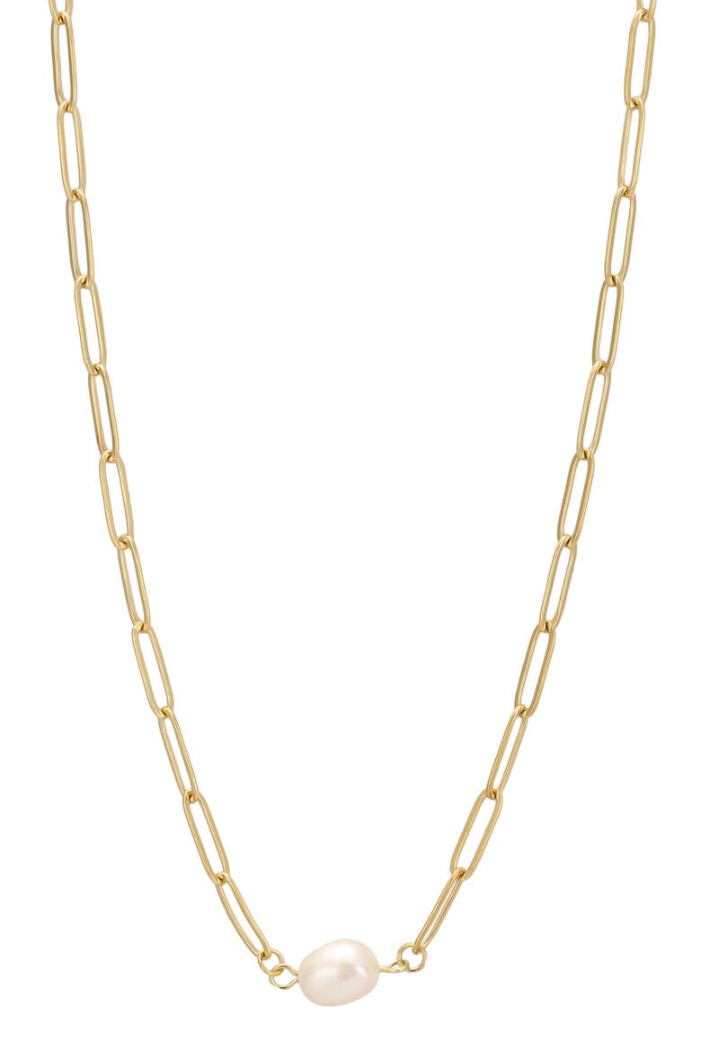 Pearl Paper-Clip Chain Necklace, Main, color, WHITE/ GOLD