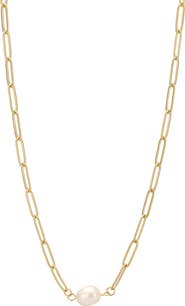 Adornia Freshwater Pearl Paper-Clip Chain Necklace