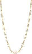 Adornia Pearl Paper-Clip Chain Necklace