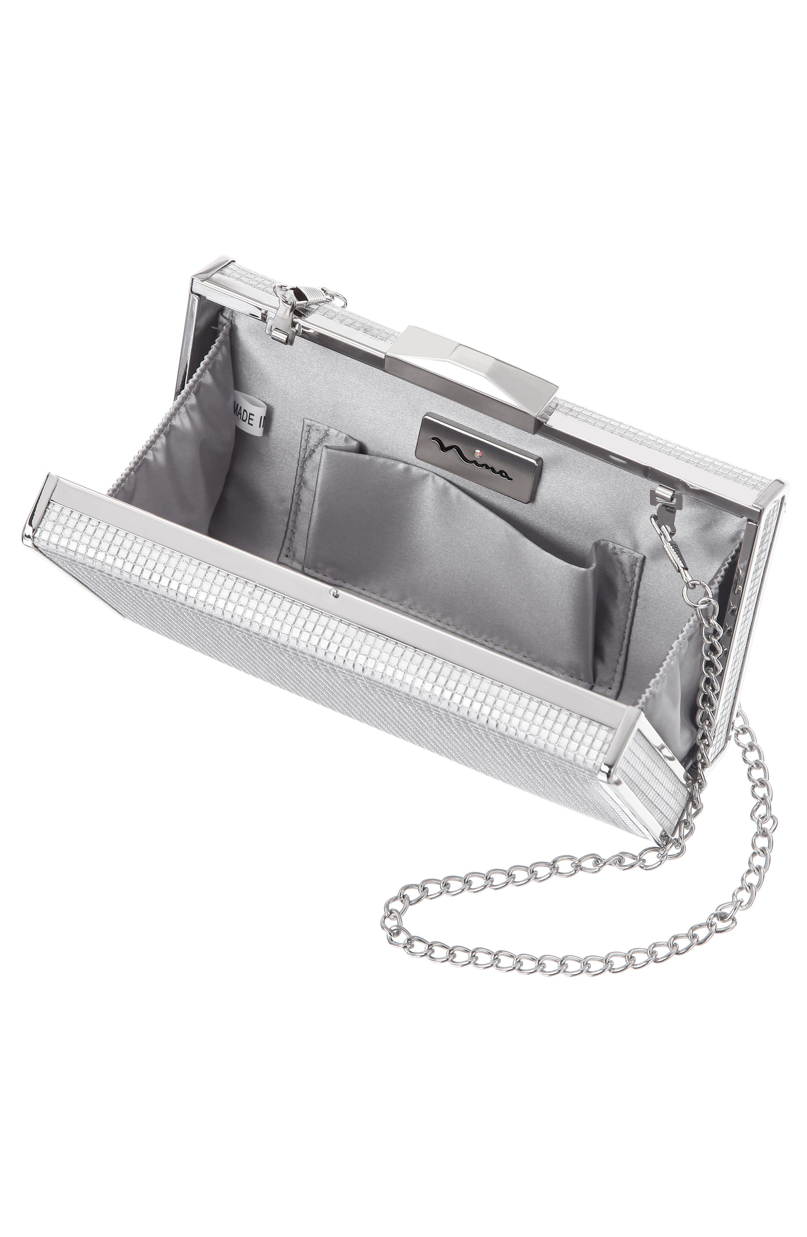 Nina Hillery Frame Clutch, Alternate, color, Silver