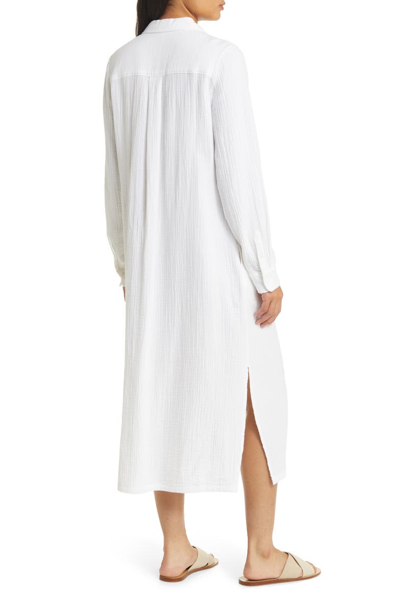 Cotton Gauze Long Sleeve Midi Shirtdress, Alternate, color, WHITE