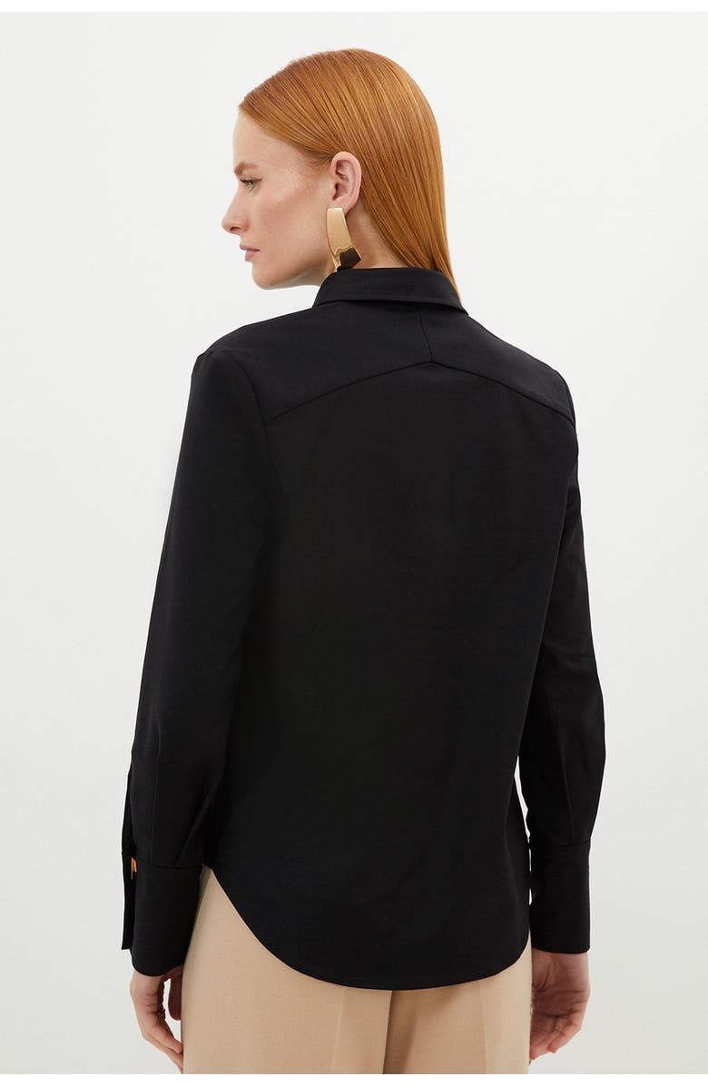 Karen Millen Techno Cotton Gold Clasp Shirt, Alternate, color, Black