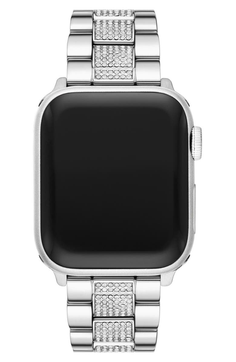 Michael Kors Pavé Inset Silvertone 20mm Apple Watch<sup>®</sup> Bracelet Watchband, Alternate, color,