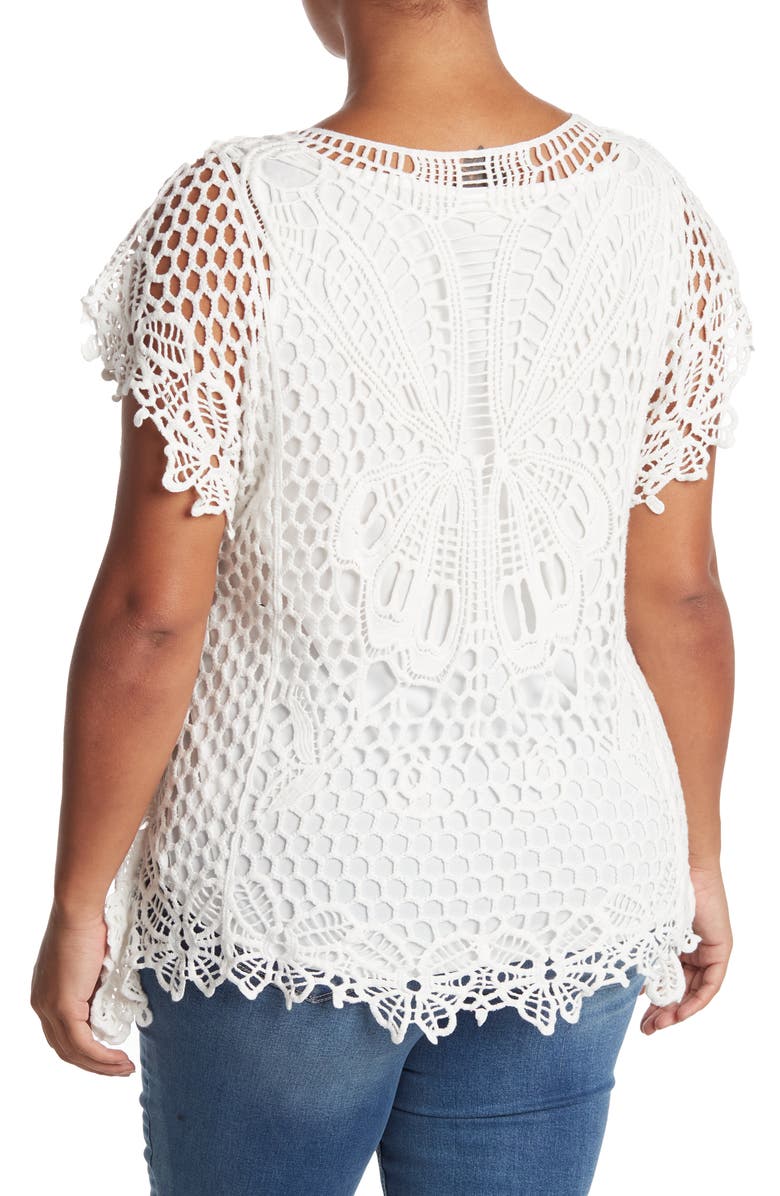 ONE WORLD Oneworld Butterfly Crochet Extended Shoulder Top, Alternate, color, 