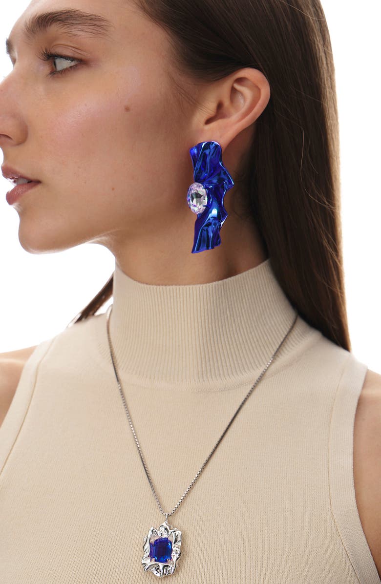 Sterling King Pleat Crystal Earrings, Alternate, color, 