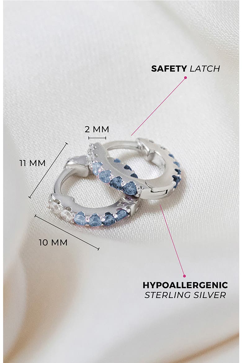 Double Sided Prong Cubic Zirconia Hoop Earrings, Alternate, color, Blue