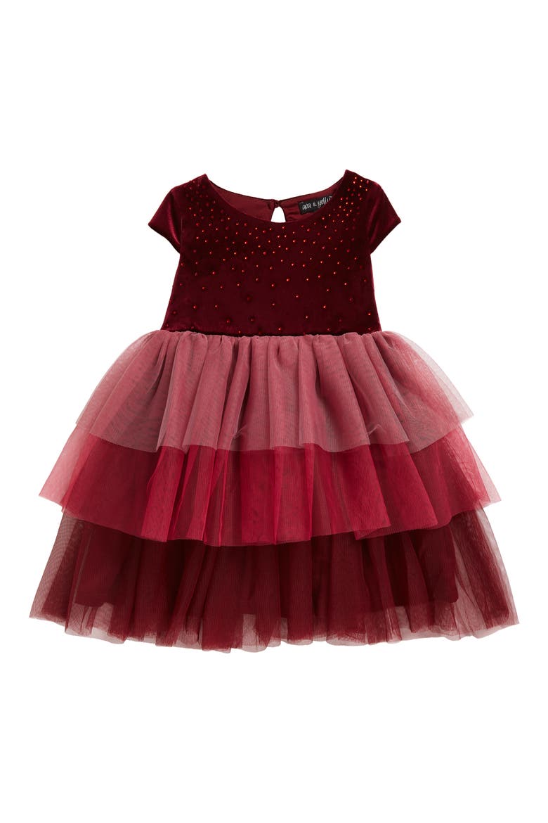 Kids' Crystal Embellished Tiered Tulle Dress, Main, color, BURGUNDY