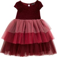 Ava & Yelly Kids' Crystal Embellished Tiered Tulle Dress