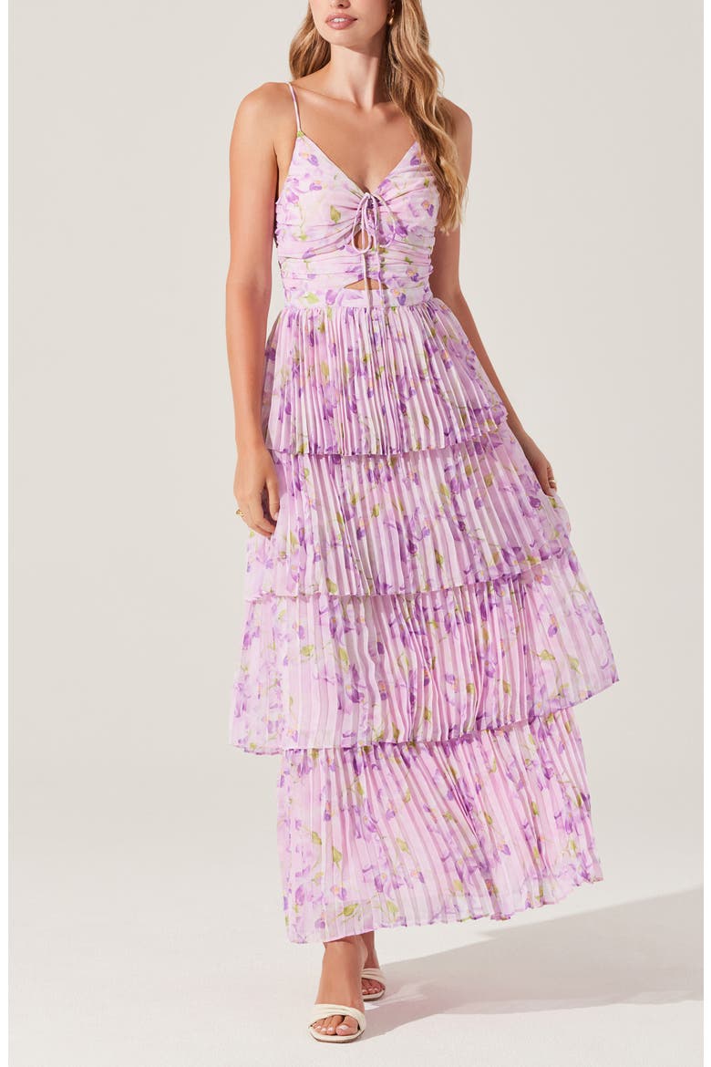 Daytona Floral Pleated Tiered Dress, Alternate, color, LILAC FLORAL