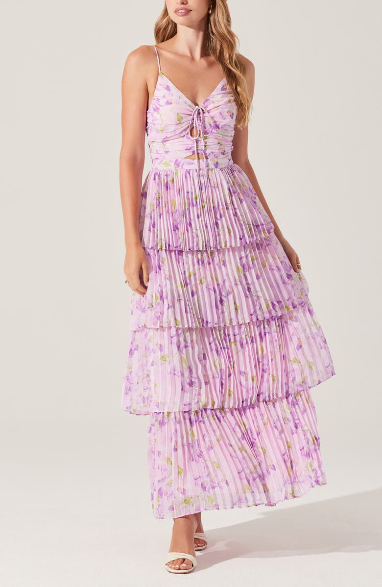 ASTR the Label Daytona Floral Pleated Tiered Dress, Alternate, color, Lilac Floral