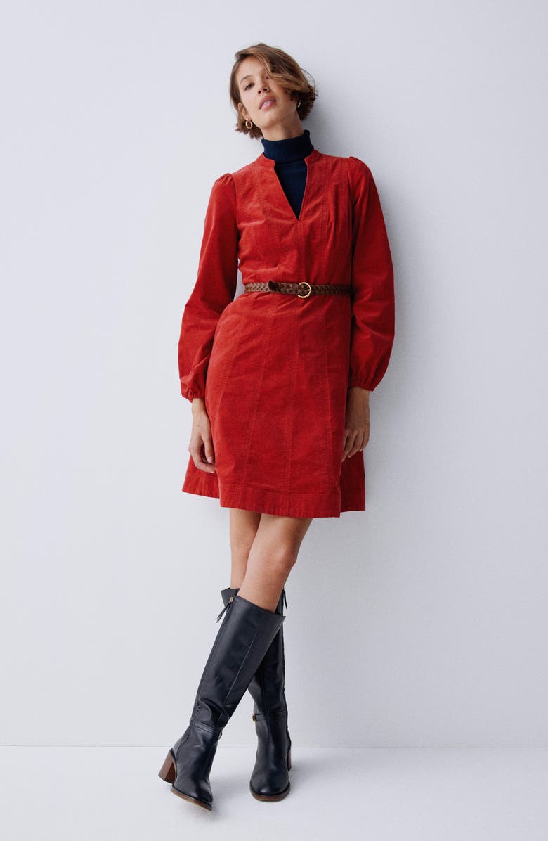 Boden Ros Long Sleeve Corduroy Dress, Alternate, color, Crimson Red