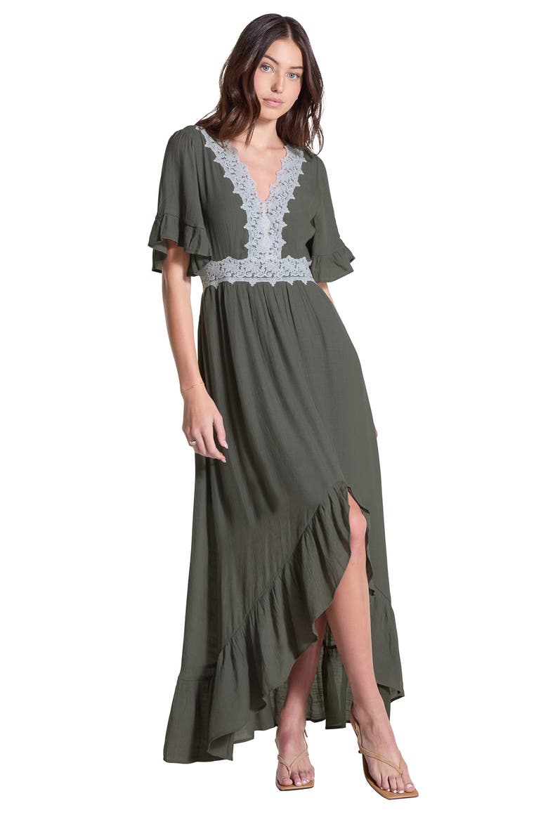 Lace Trim High-Low Dress, Alternate, color, OLIVE