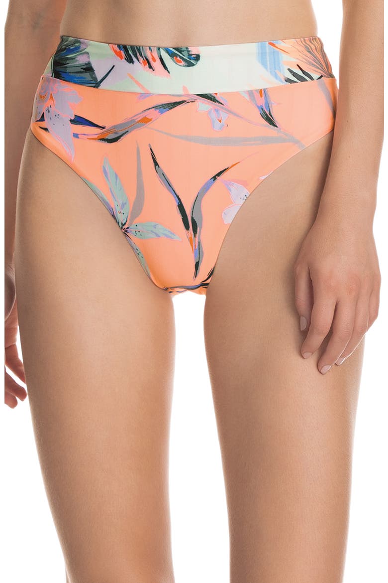 Taiga Suzy Reversible High Waist Bikini Bottoms, Main, color, RAINFOREST PEACH ECO FLORAL